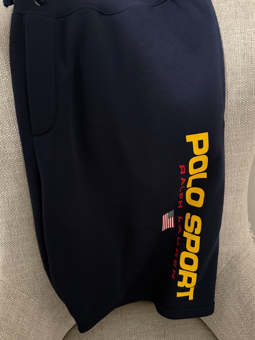 Polo by Ralph Lauren Navy Athletic Shorts with Yellow Polo Sport Logo